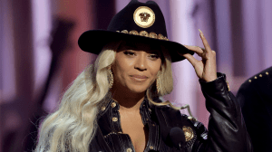 Beyoncé wearing a cowboy hat at the iHeartRadio Music Awards.