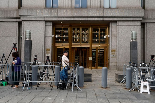 Members of the media wait outside Daniel Patrick Moynihan United States Courthouse on September 17, 2024 in New York City. Music mogul Sean "Diddy" Combs was arrested in Manhattan on September 16 in a sex trafficking probe following a federal indictment.