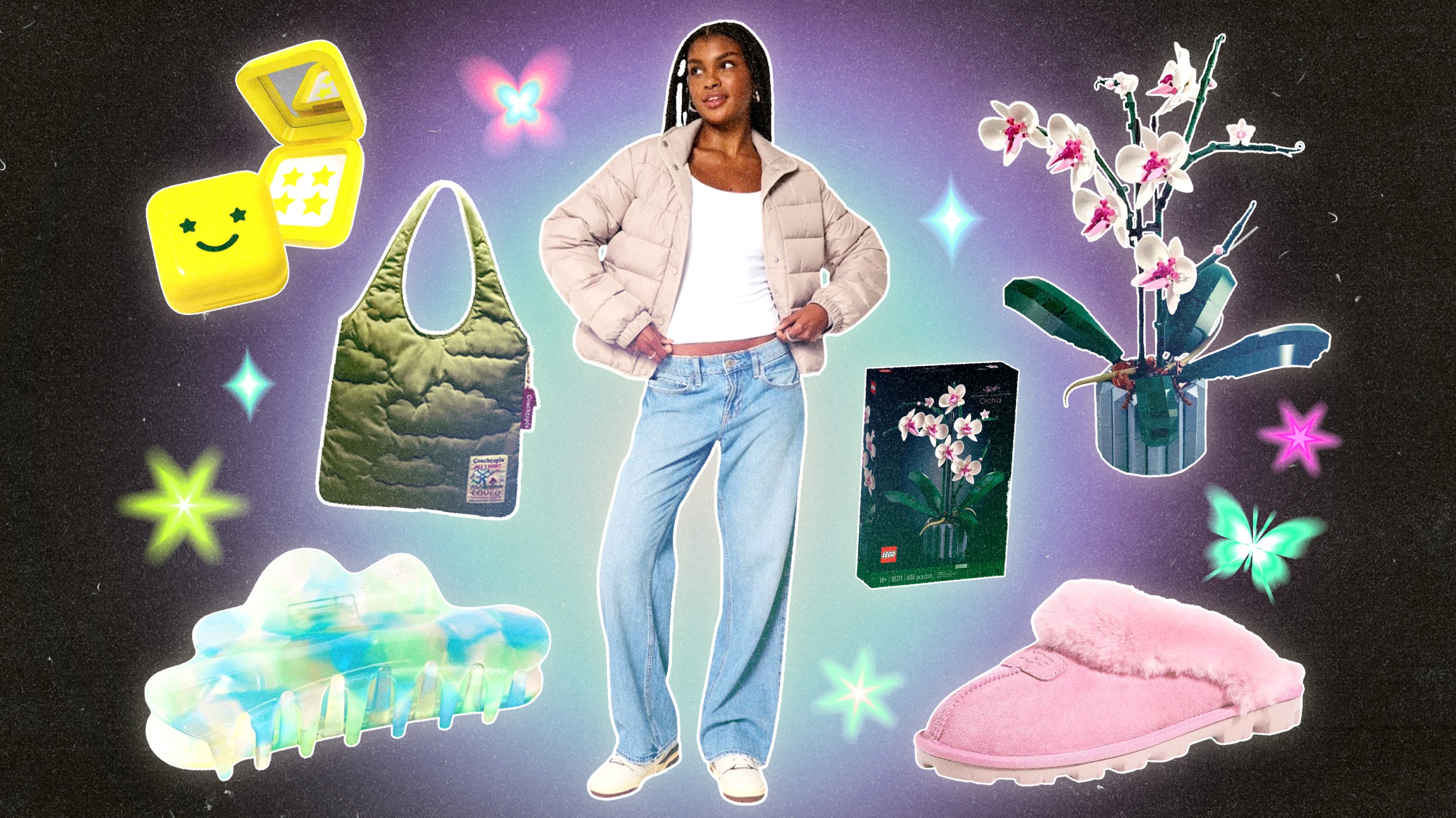 A collage of various gift items