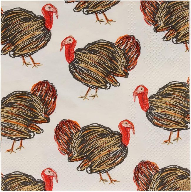 BLUE PANDA 100 Pack Turkey Thanksgiving Cocktail Napkins