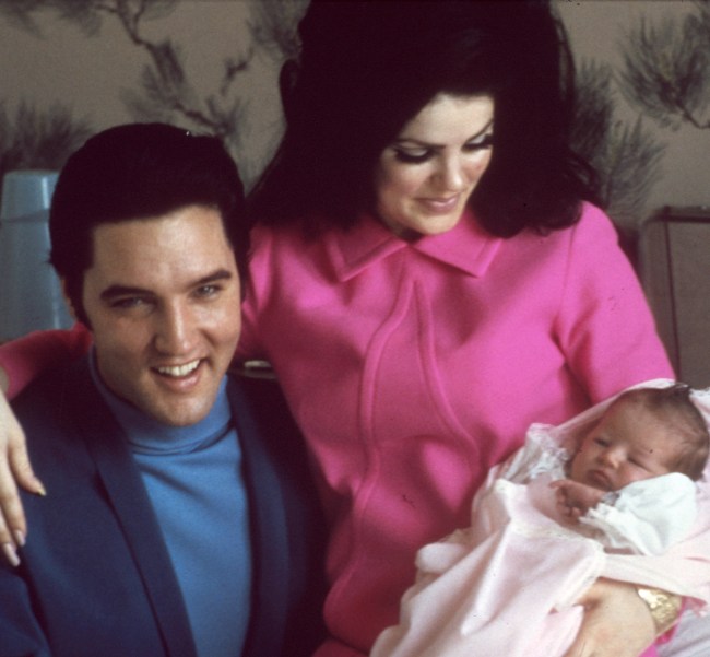 Rock and roll singer Elvis Presley with his wife Priscilla Beaulieu Presley and their 4 day old daughter Lisa Marie Presley on February 5, 1968 in Memphis, Tennessee. 