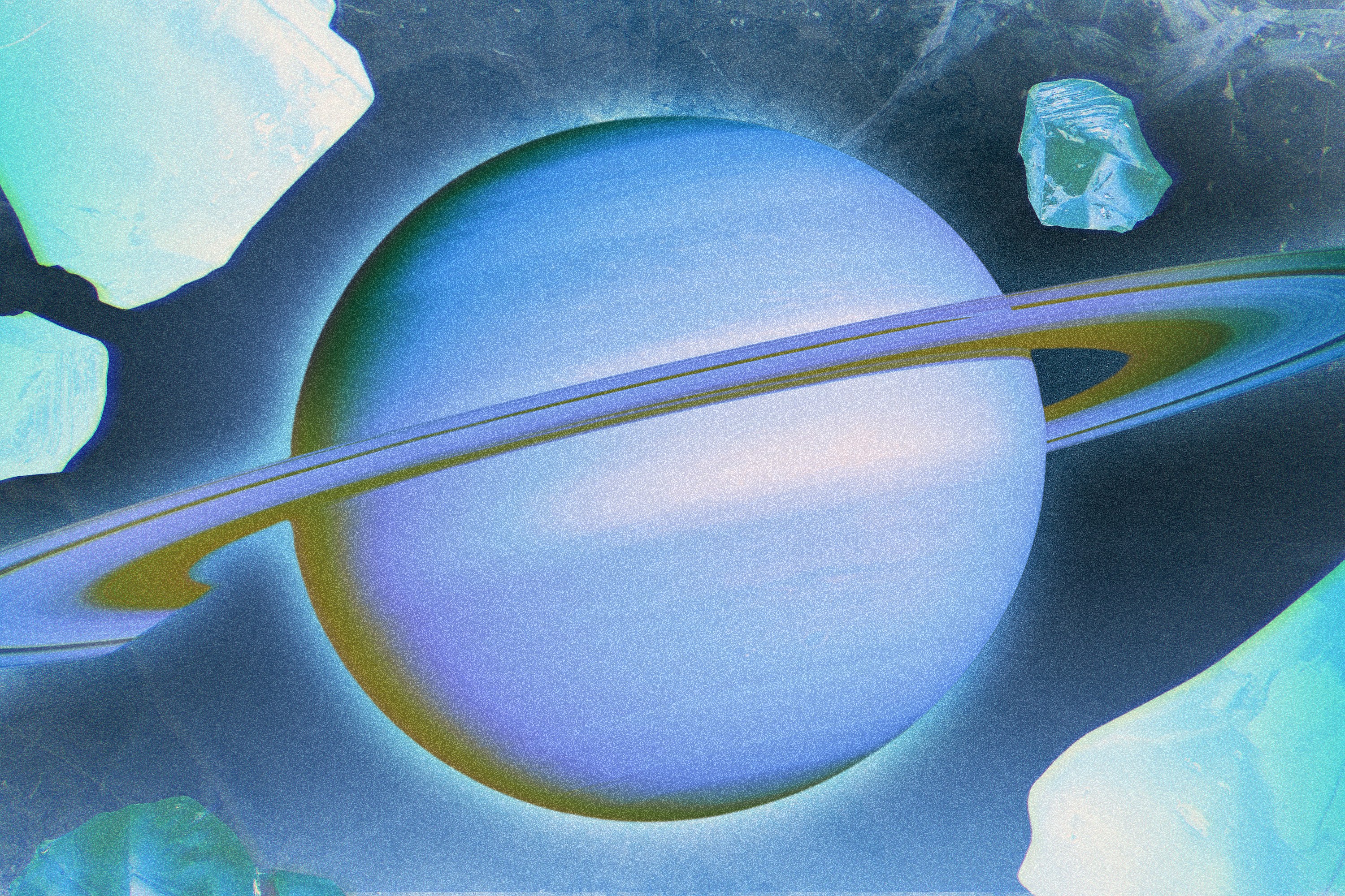 Saturn surrounded by icy meteor fragments