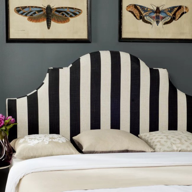 A black and white striped headboard
