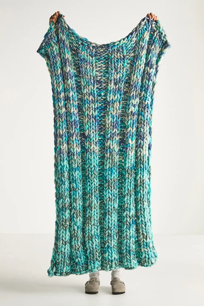Chunky Knit Wool Throw Blanket