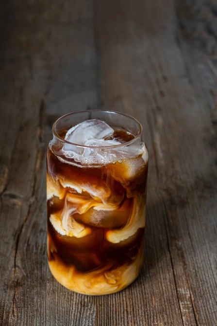 Latte with ice. Cold coffee, a summer drink.