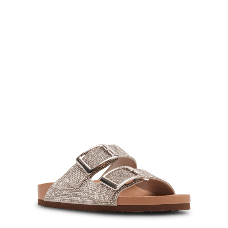 Madden Girl Women's Bodiee Two Strap Footbed Sandal in silver