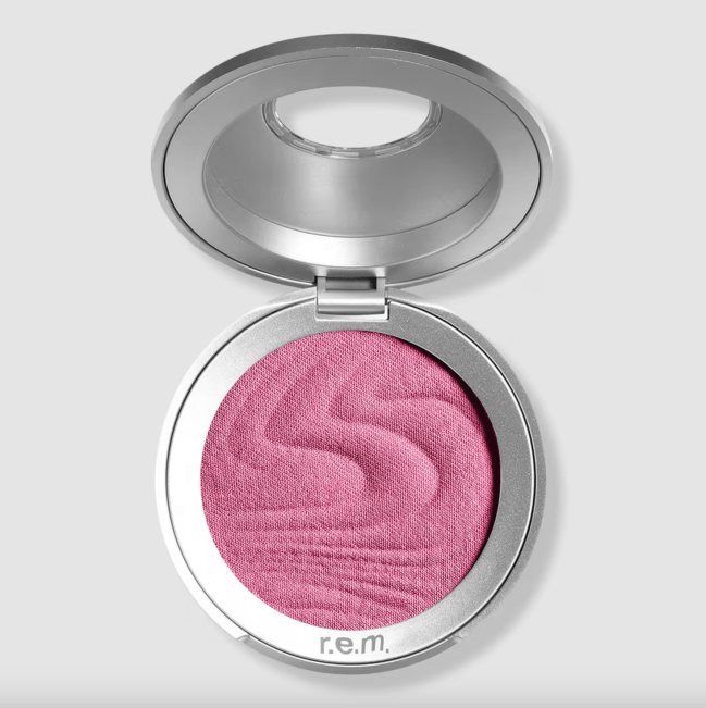 R.e.m. Beauty Hypernova Satin Matte Blush in a silver compact.