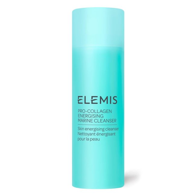 Elemis Pro-Collagen Energising Marine Cleanser in a blue bottle.