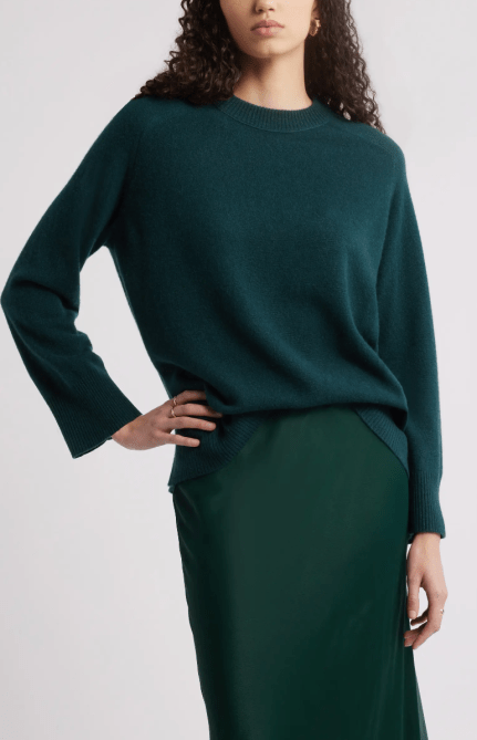 Nordstrom Relaxed Cashmere Crewneck Sweater in dark green