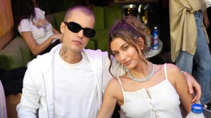 INGLEWOOD, CALIFORNIA - FEBRUARY 13: Justin Bieber and Hailey Bieber attend Super Bowl LVI at SoFi Stadium on February 13, 2022 in Inglewood, California.