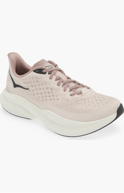 Hoka Mach 6 Running Shoe in light pink and white