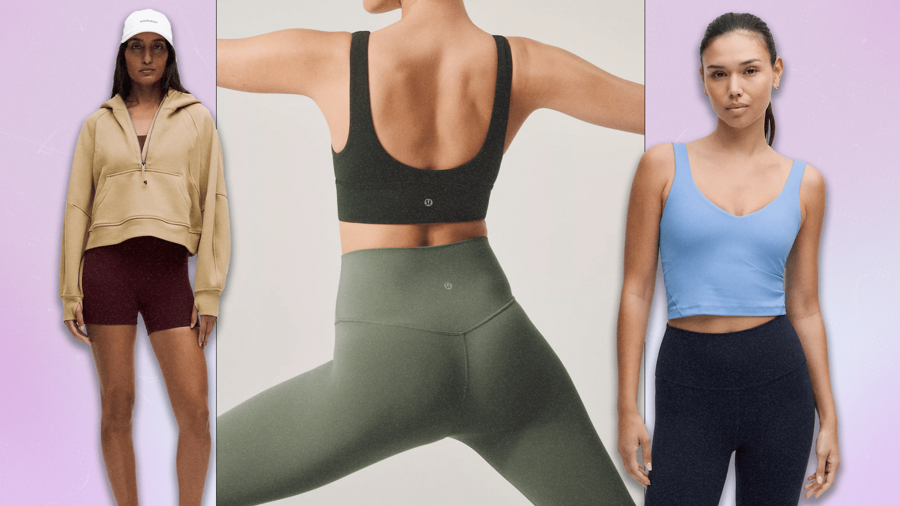 Three models wearing Lululemon activewear