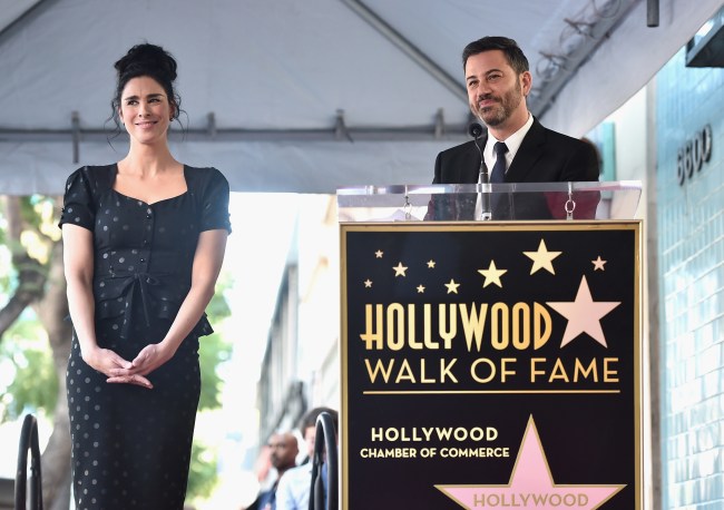 Sarah Silverman (L) and Jimmy Kimmel attend the ceremony honoring Sarah Silverman with a Star on the Hollywood Walk of Fame on November 9, 2018 in Hollywood, California.