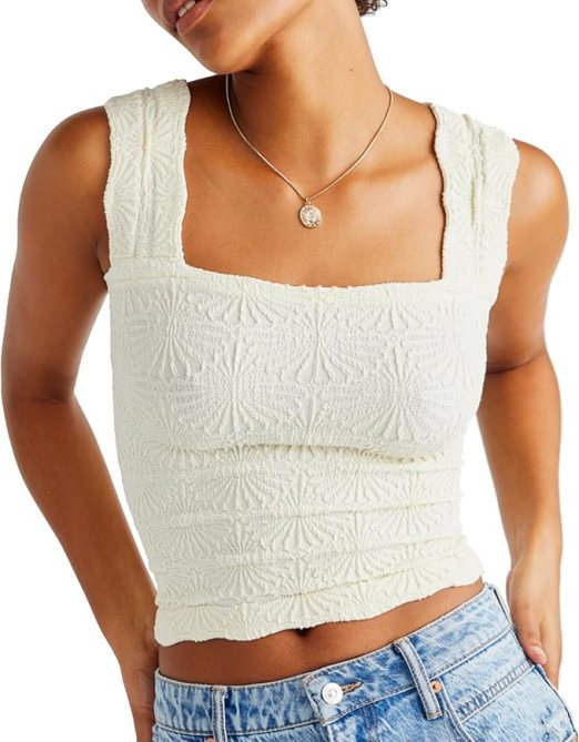 Niceyoo Square Neck Wide Strap Crop Tank