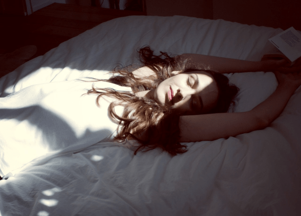 A woman lying in bed