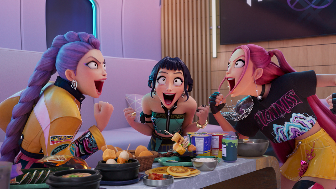 KPOP DEMON HUNTERS - (L-R) Rumi (voice by ARDEN CHO), Zoey (voice by JI-YOUNG YOO) and Mira (voice by MAY HONG)