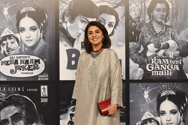 Bollywood actress Neetu Kapoor poses for a photograph during an event marking the 100th birth anniversary of legendary Indian actor and filmmaker Raj Kapoor in Mumbai on December 13, 2024.