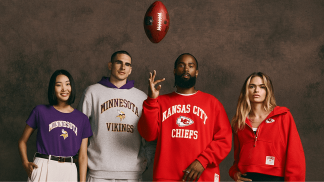 Four models wearing pieces from Lululemon's NFL collection