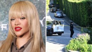 Rihanna and police outside her home