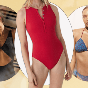 A collage with three models wearing swimsuits that don't dig in